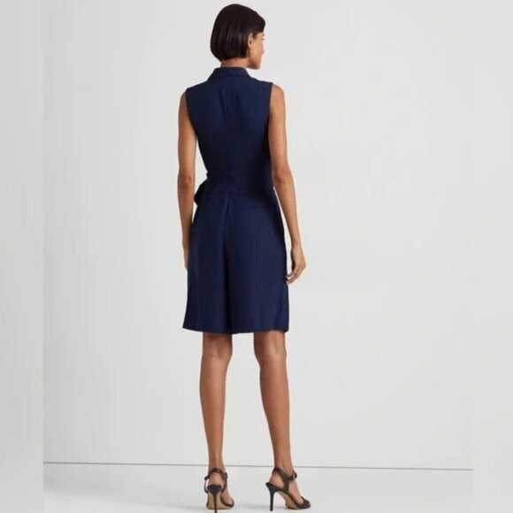 Lauren Ralph Lauren Belted Georgette Sleeveless Romper Refined Navy Size 10 - Picture 5 of 14